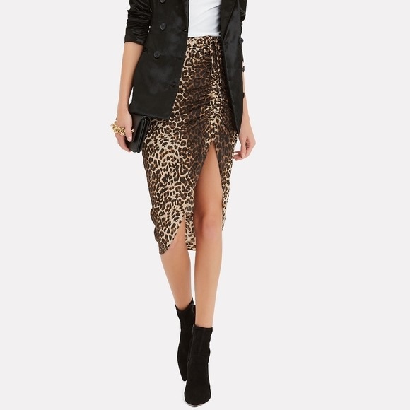 Veronica Beard Ari Silk Animal Print Side Ruched Midi Skirt - Picture 2 of 12